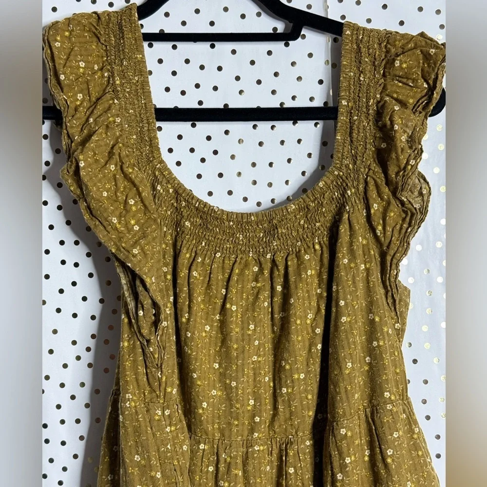 Madewell Ruffle Sleeve Tiered Midi Dress Daisy Stitch Olive